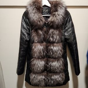 NWT Real Long Fox Fur Leather Down Coat Only One Available